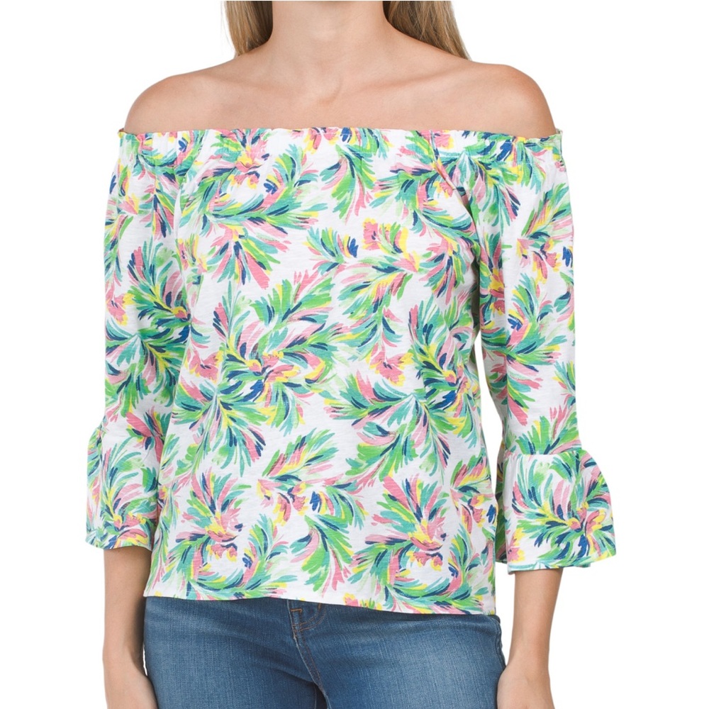 NWT Stella Parker Baby Pink Multi Floral Off-The-Shoulder Top Sz S